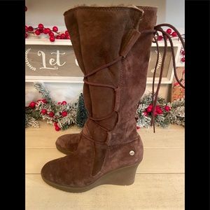 Authentic Ugg brown Suede tall wedge boot size  7